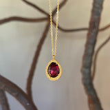 *Organic Rhodolite Garnet Pendant in Sand-Textured 18k Yellow Gold