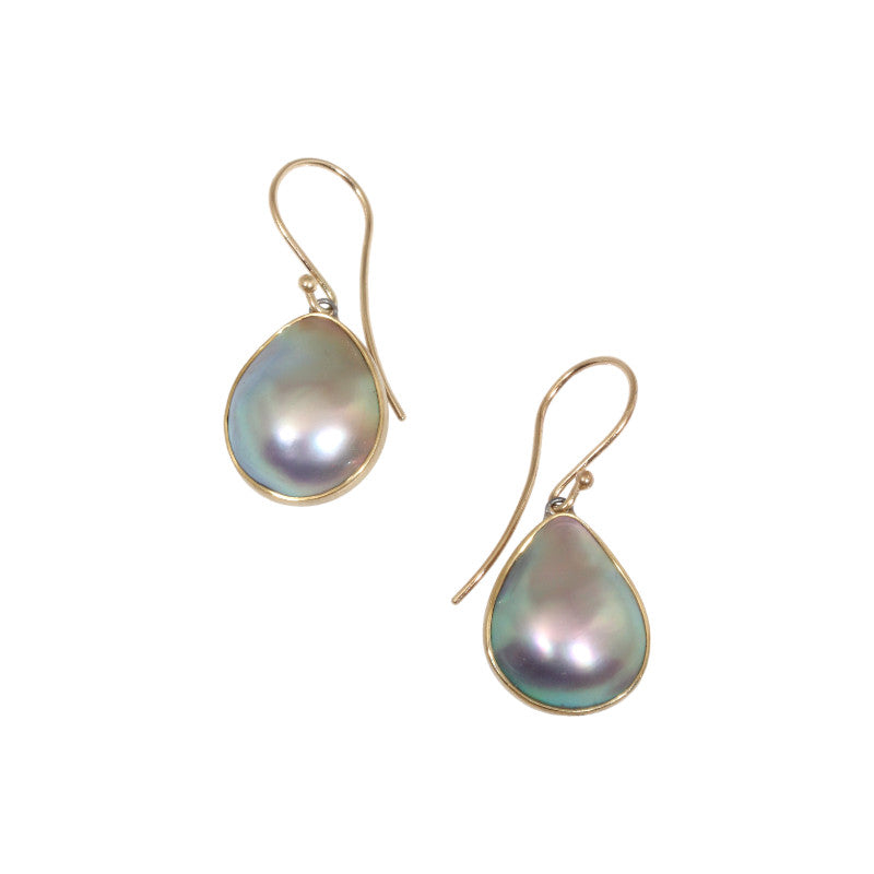 Mabe Pearl Earrings in 18k Yellow Gold and Oxidized Silver