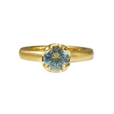 Scooped Prong Round Light Blue Sapphire Ring in 18k Yellow Gold