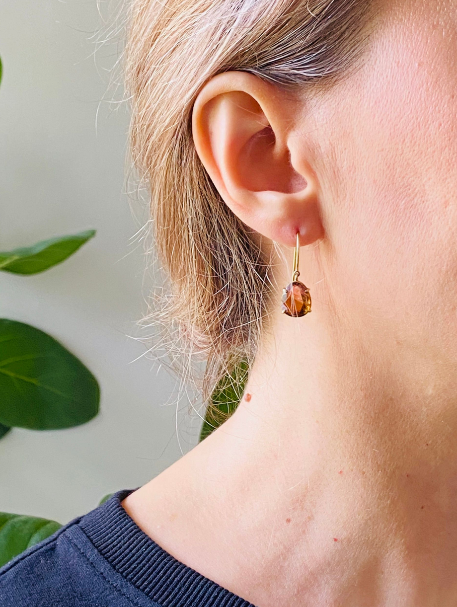 Prong Set Organic Tourmaline Drop Earrings in 18k Yellow Gold