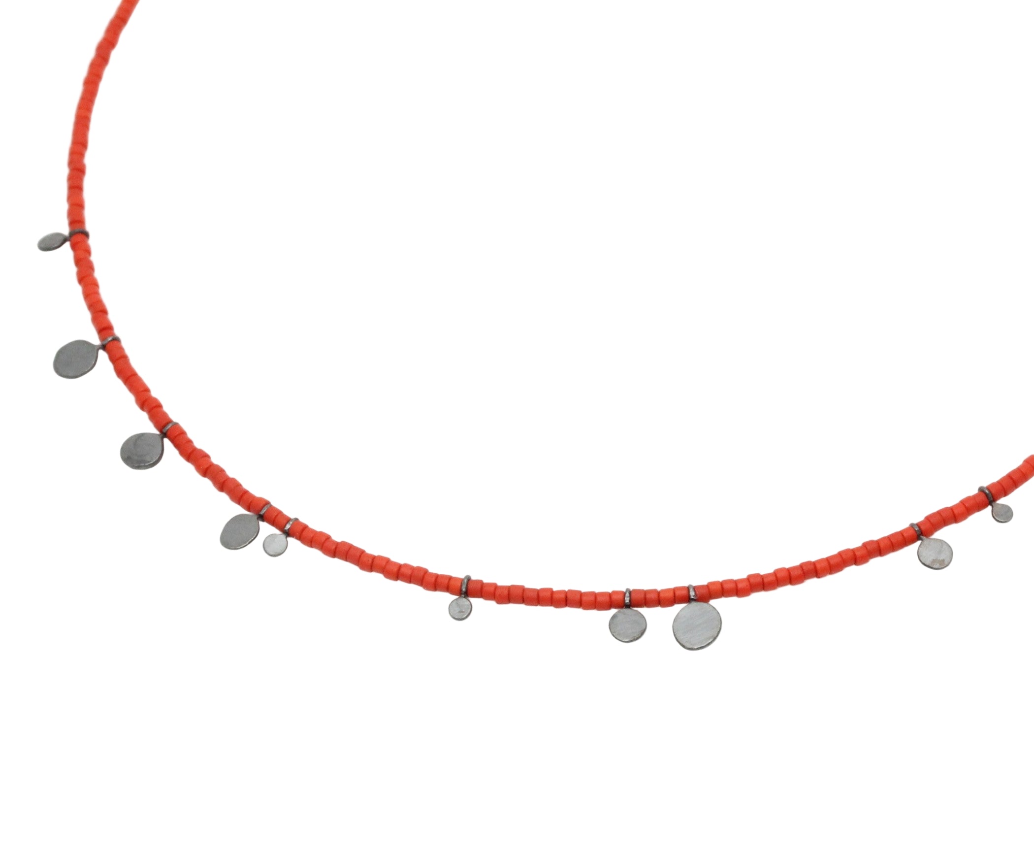 *Emma Necklace with Oxidized Silver Droplets and Orange Beads