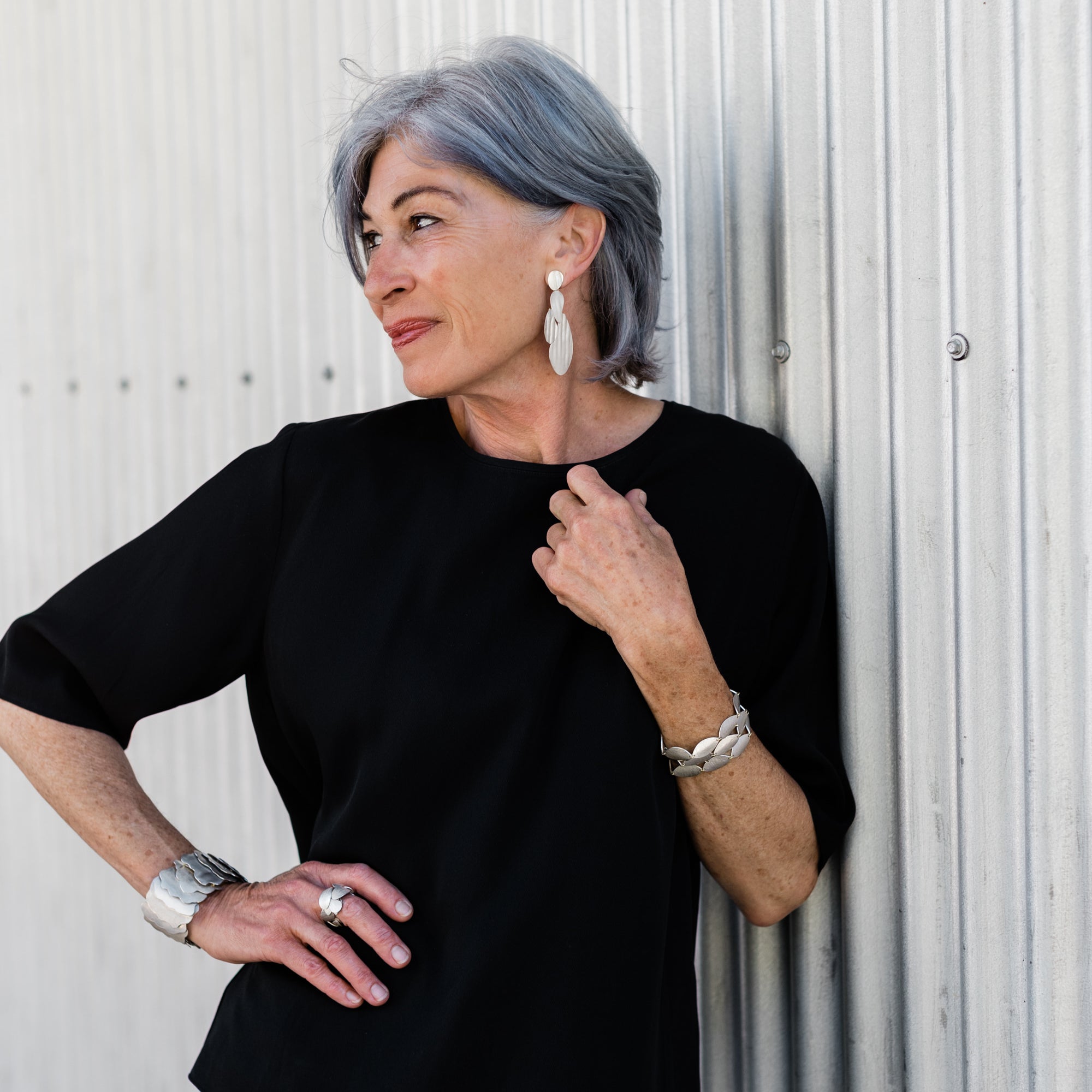 Silver Leaf Bracelet with 18k Gold