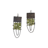 Peridot Grid Earrings in Oxidized Silver