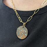 Constellation of Leo Pendant with Diamond and Moissanite in Oxidized Silver on 14k Yellow Gold Chain