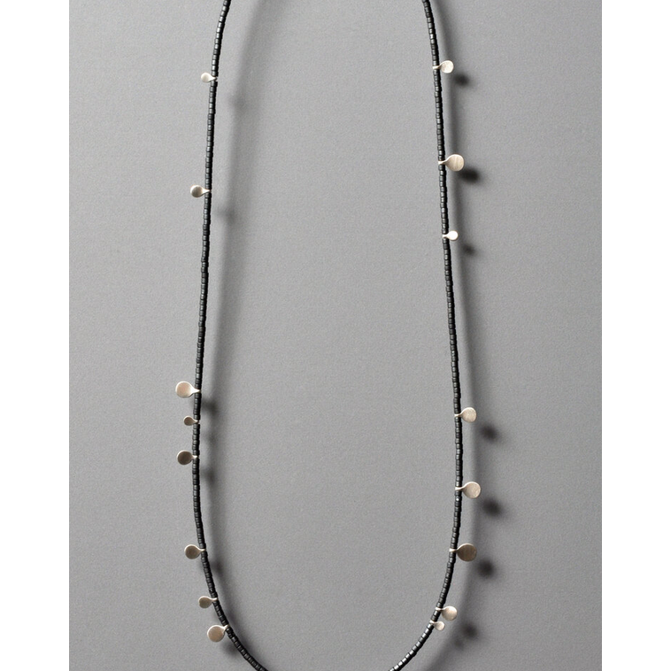 Diane Necklace with Silver Droplets and Grey Beads