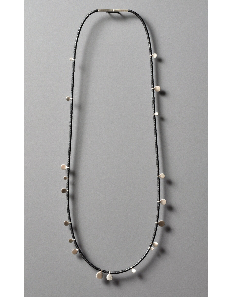 Diane Necklace with Silver Droplets and Grey Beads