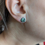 Dark Planet Textured Earrings in Oxidized Silver with Moissanite