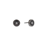 Circle Post Earrings in Oxidized Silver with White Diamonds