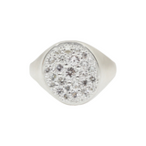 Organic Shaped Pave Signet Ring with Grey Diamonds in Brushed Silver