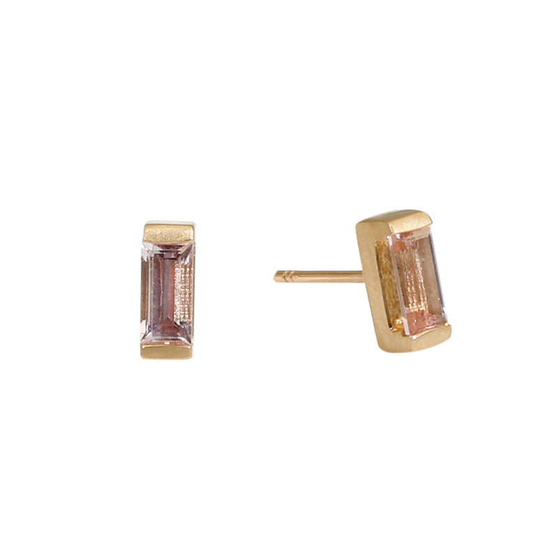 Morganite Baguette Post Earrings in 14k Gold