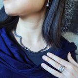 Scalloped Lab-Grown Diamond Necklace in Oxidized Silver