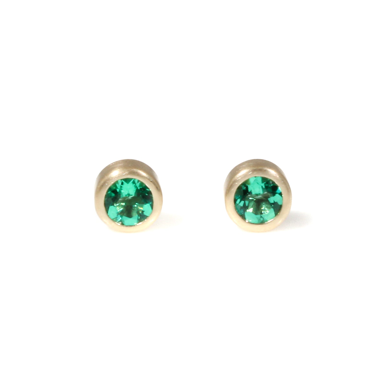 Lab Grown Round Emerald Post Earrings in 14k Gold