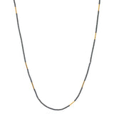 Matte Hematite Bead and Brass Tube Necklace with Oxidized Silver Clasp