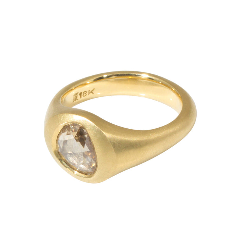 Organic Shaped Rose Cut Ring with Light Cognac Diamond in 18k Yellow Gold