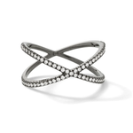 Darkened White Gold and White Diamond X Ring
