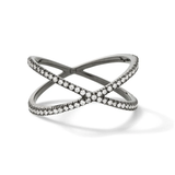 Darkened White Gold and White Diamond X Ring