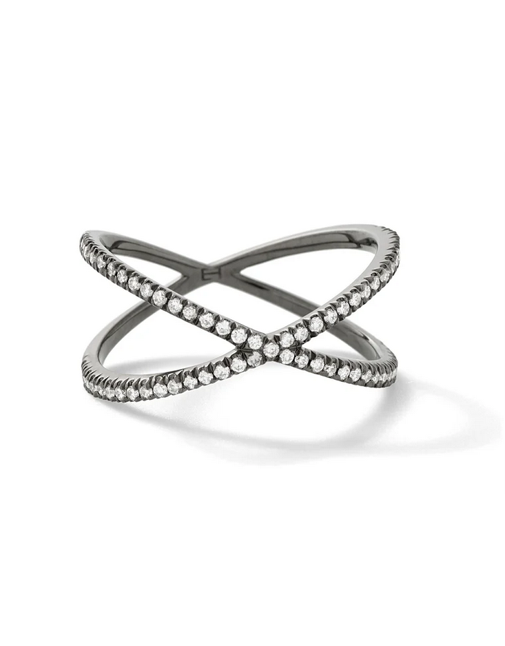 Darkened White Gold and White Diamond X Ring