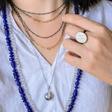 Indigo Blue Mixed Shape Glass Bead Necklace with Oxidized Silver Clasp