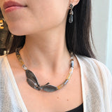 Tourmalinated Quartz Particle Earrings in Oxidized Silver