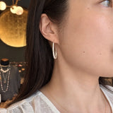 Oval Katachi Hoop Earrings with Grey Diamonds in Brushed Silver with 14k Gold Earwires