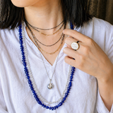 Indigo Blue Mixed Shape Glass Bead Necklace with Oxidized Silver Clasp