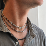 Rough Diamond Bar and Cable Chain Necklace in Oxidized Silver