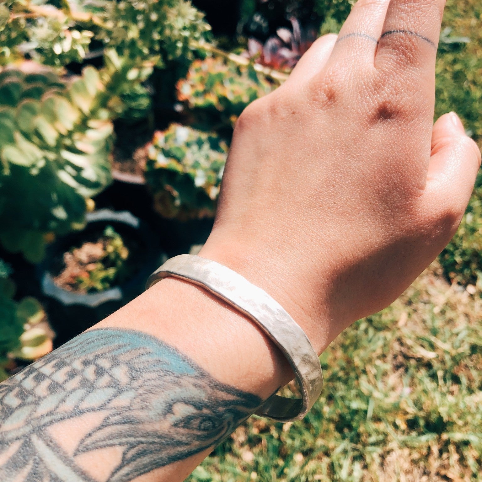 Heavy Oval Bangle in Silver