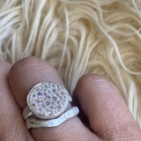 Pave Set Signet Ring with Lavendar Sapphires in Brushed Silver