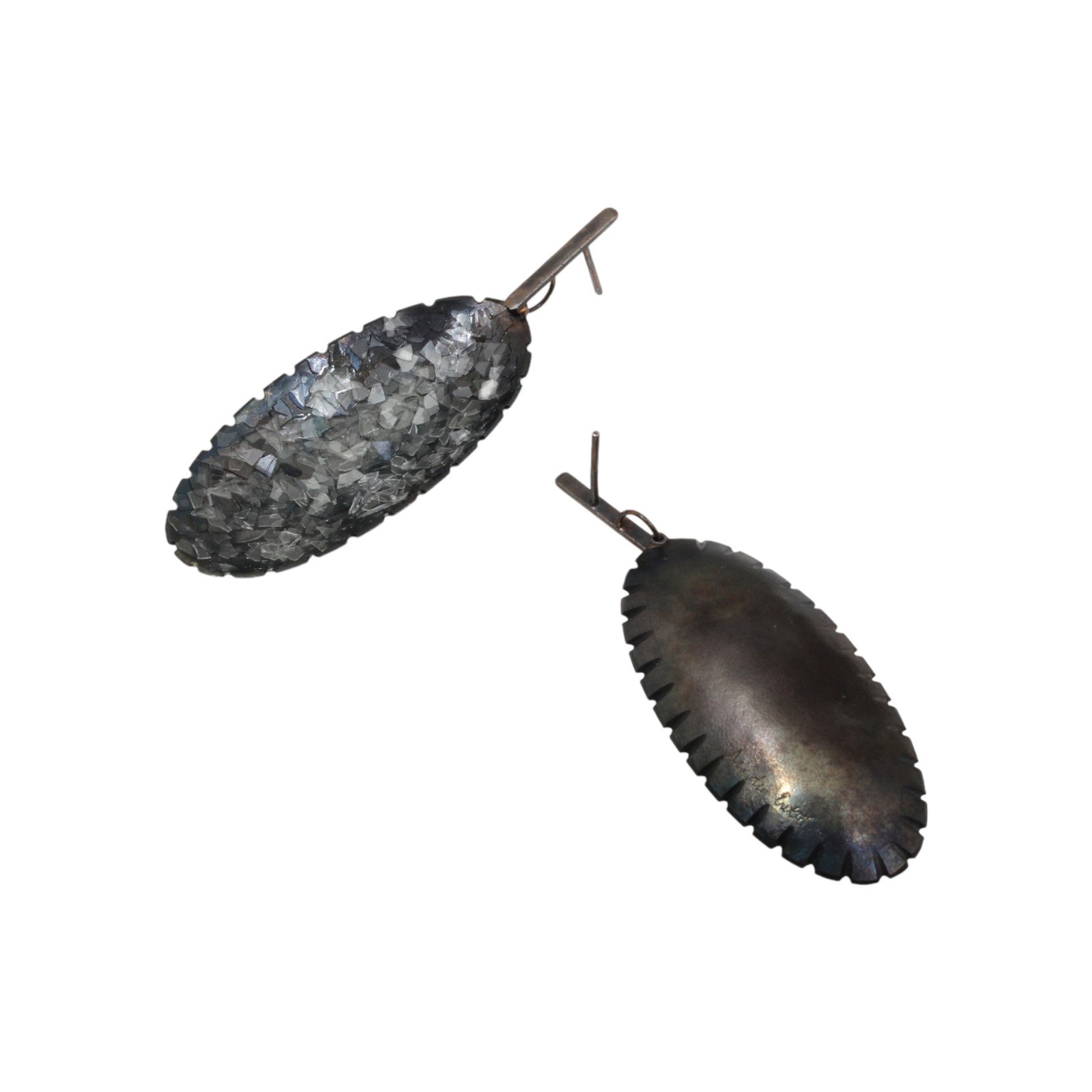 Scalloped Boat Oval Drop Earrings with Glass