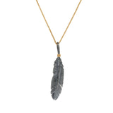 Small Oxidized Silver Feather Pendant with 18k Gold Tie