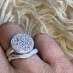 Pave Set Signet Ring with Lavendar Sapphires in Brushed Silver