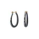 Small Katachi Oval Hoop Earrings with Locking Wire in Oxidized Silver and (3) Grey Diamonds