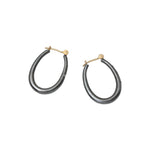 Small Katachi Oval Hoop Earrings with Locking Wire in Oxidized Silver and (3) Grey Diamonds