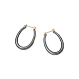 Small Katachi Oval Hoop Earrings with Locking Wire in Oxidized Silver and (3) Grey Diamonds