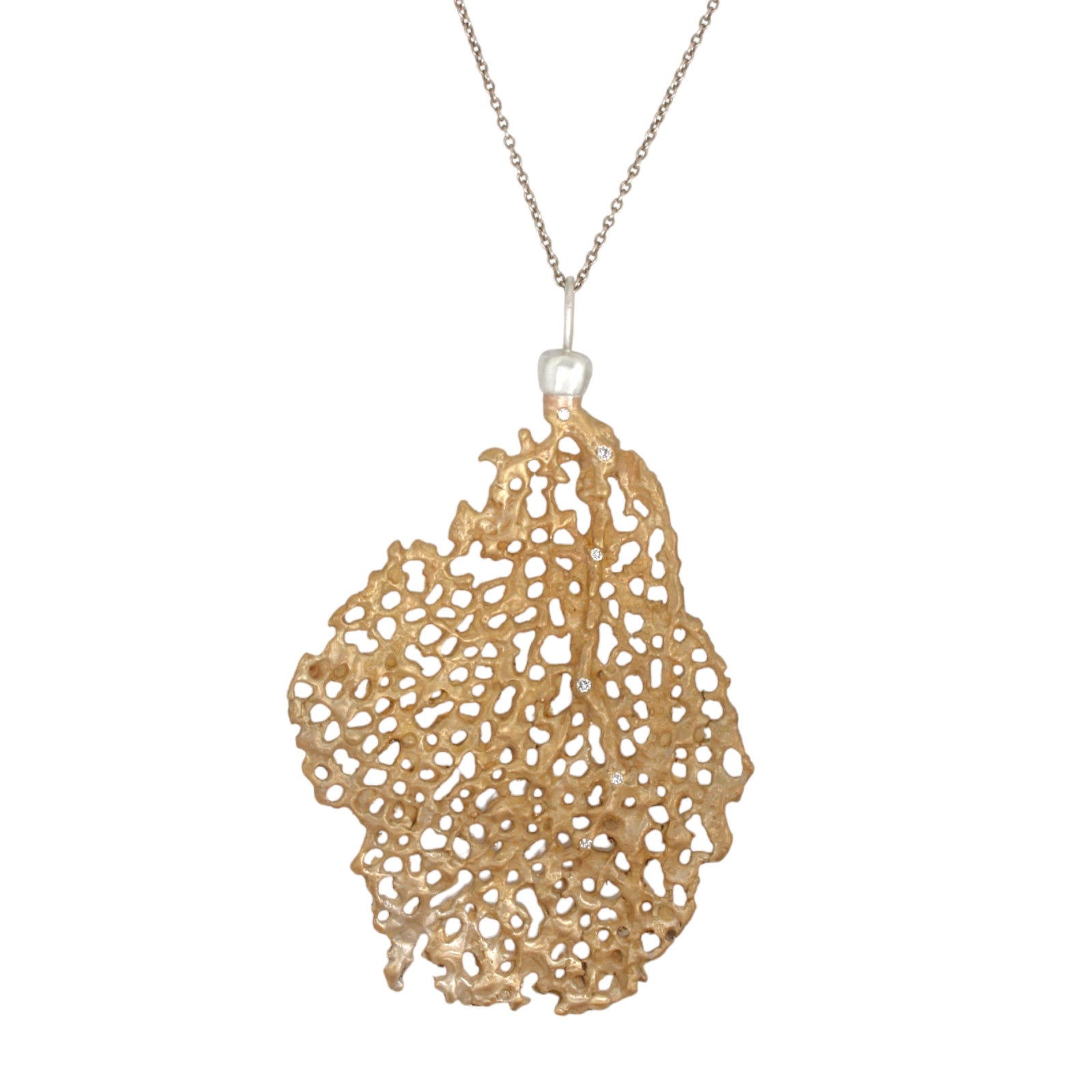 Large Koraru Pendant in Bronze with Silver Cap and 6 White Diamonds