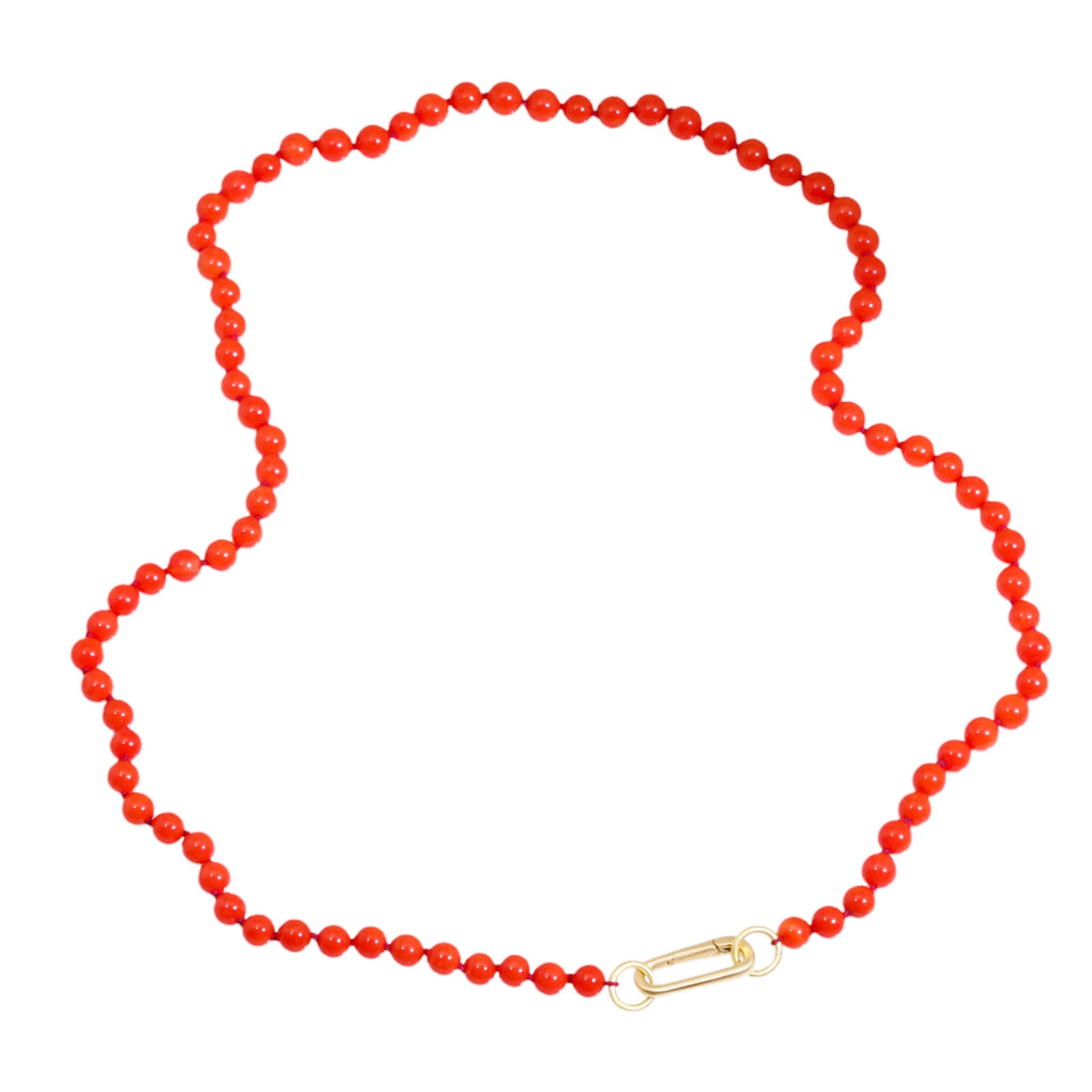 6mm Round Coral Bead Necklace with Two Jump Rings in 18k Gold