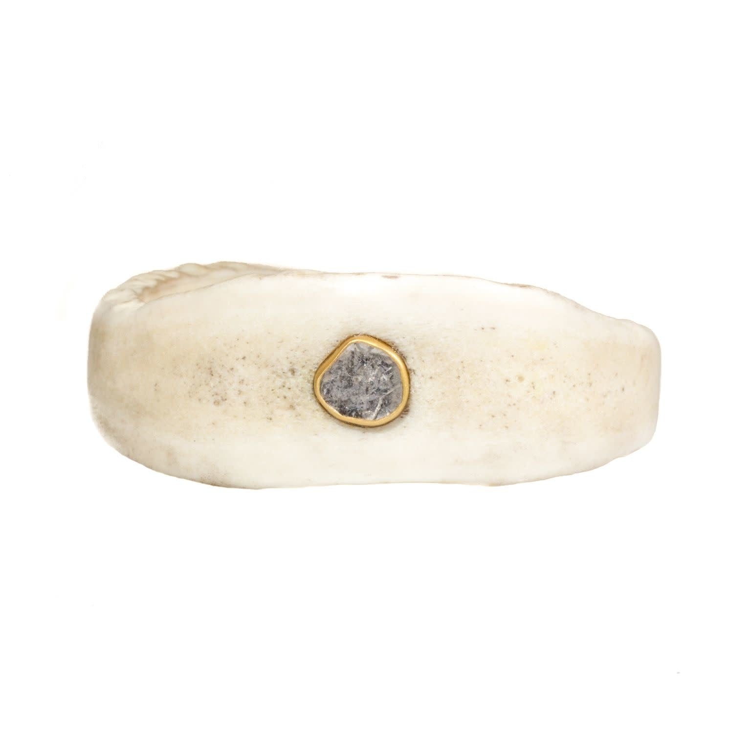 Moose Antler Bangle with Salt and Pepper Diamond Slice in 18k Gold