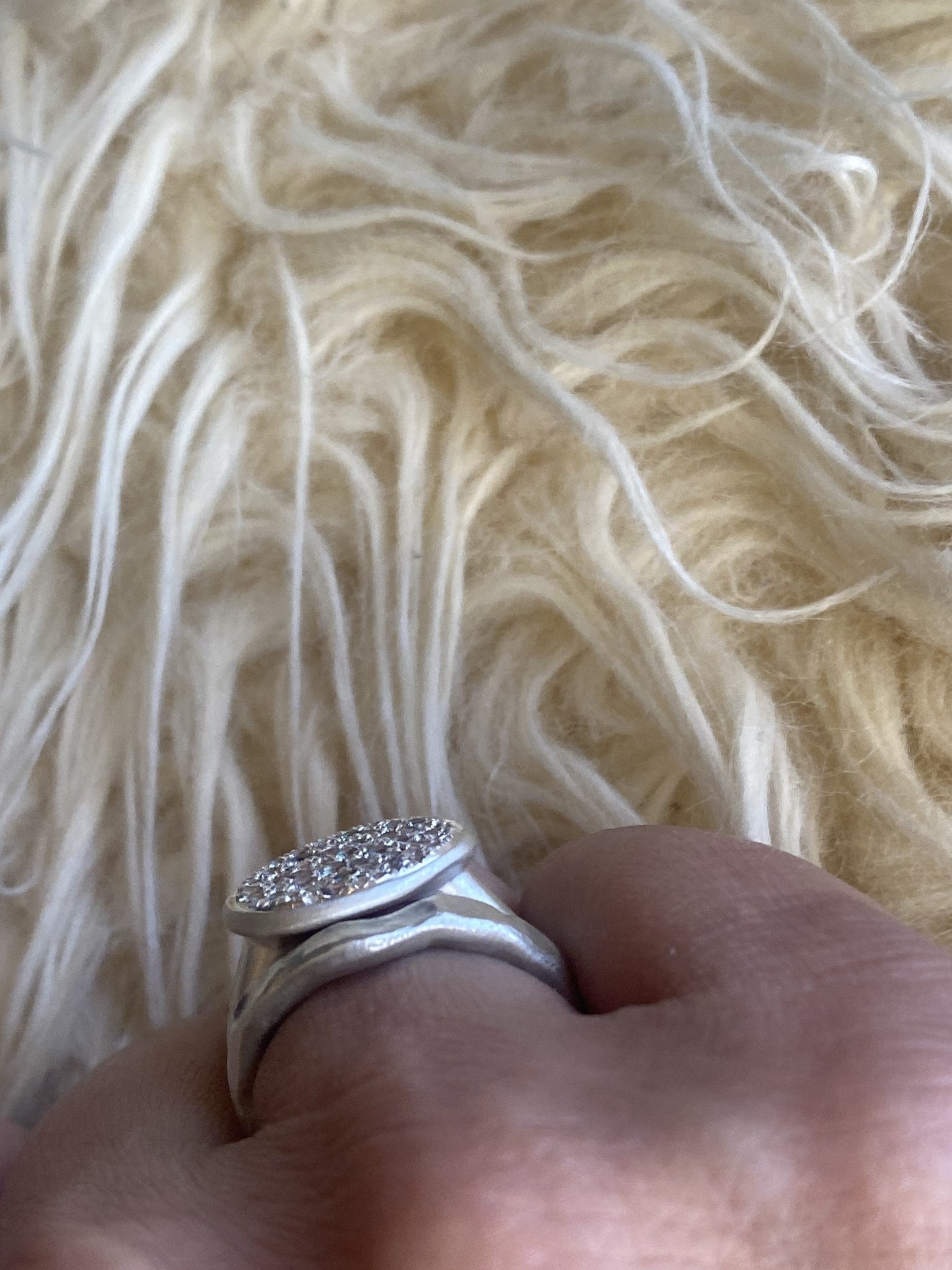 Pave Set Signet Ring with Lavendar Sapphires in Brushed Silver