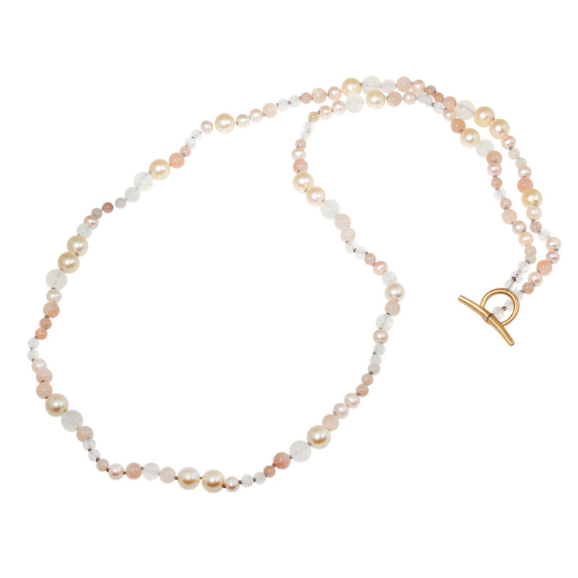 Pearl and Moonstone Necklace with Bronze Clasp