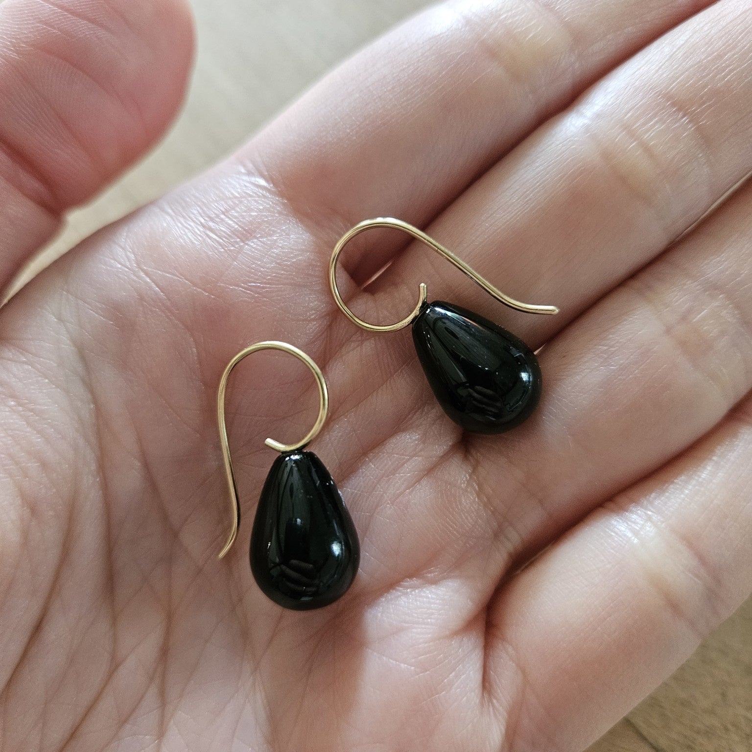 Black Onyx Teardrop Earrings with 18k Gold Earwires