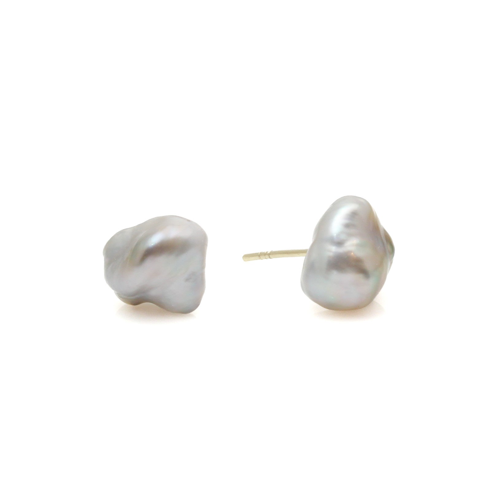 Stormy Grey Keshi Pearl Post Earrings with 14k Gold