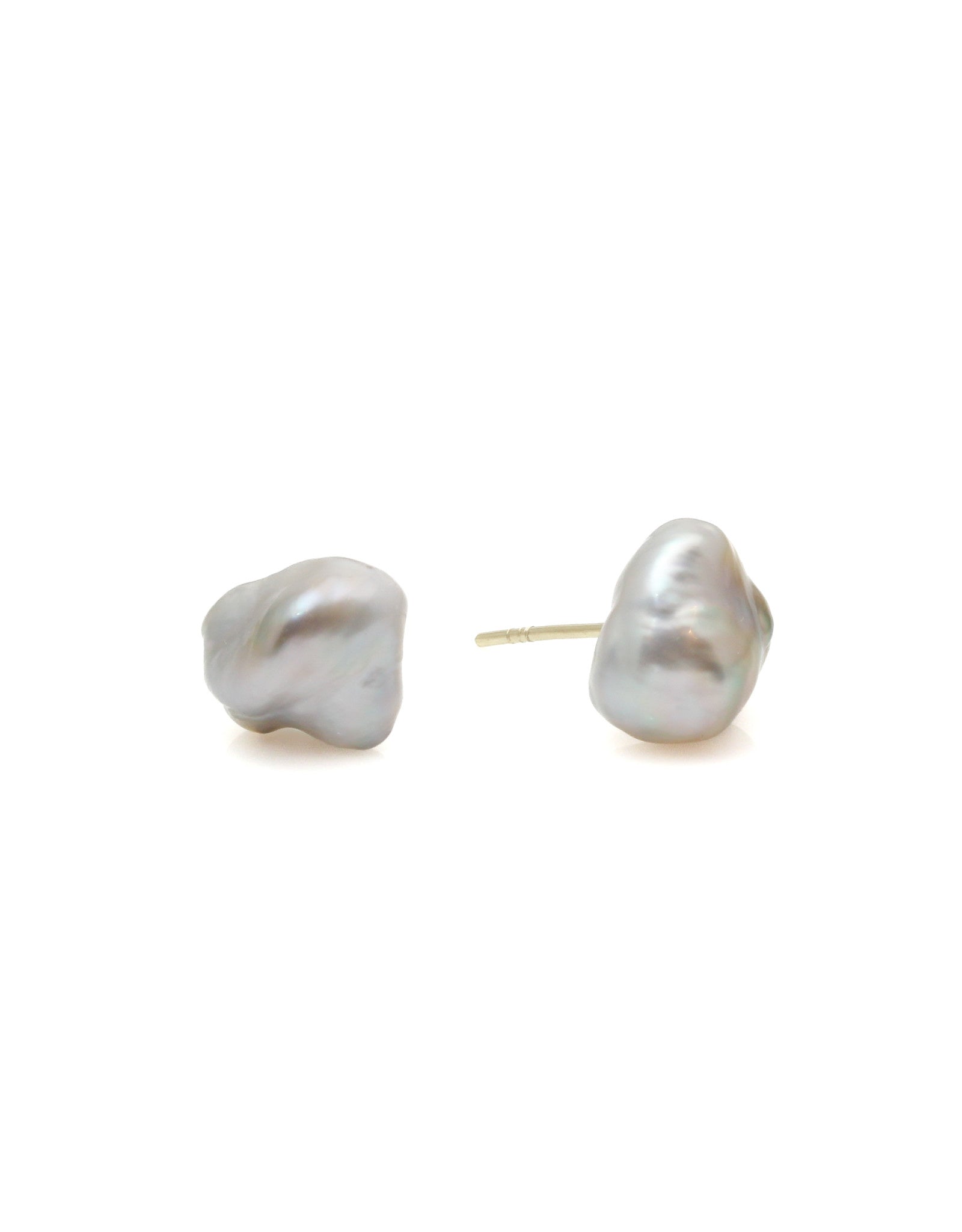 Stormy Grey Keshi Pearl Post Earrings with 14k Gold