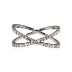 Darkened White Gold and White Diamond X Ring
