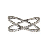 Darkened White Gold and White Diamond X Ring