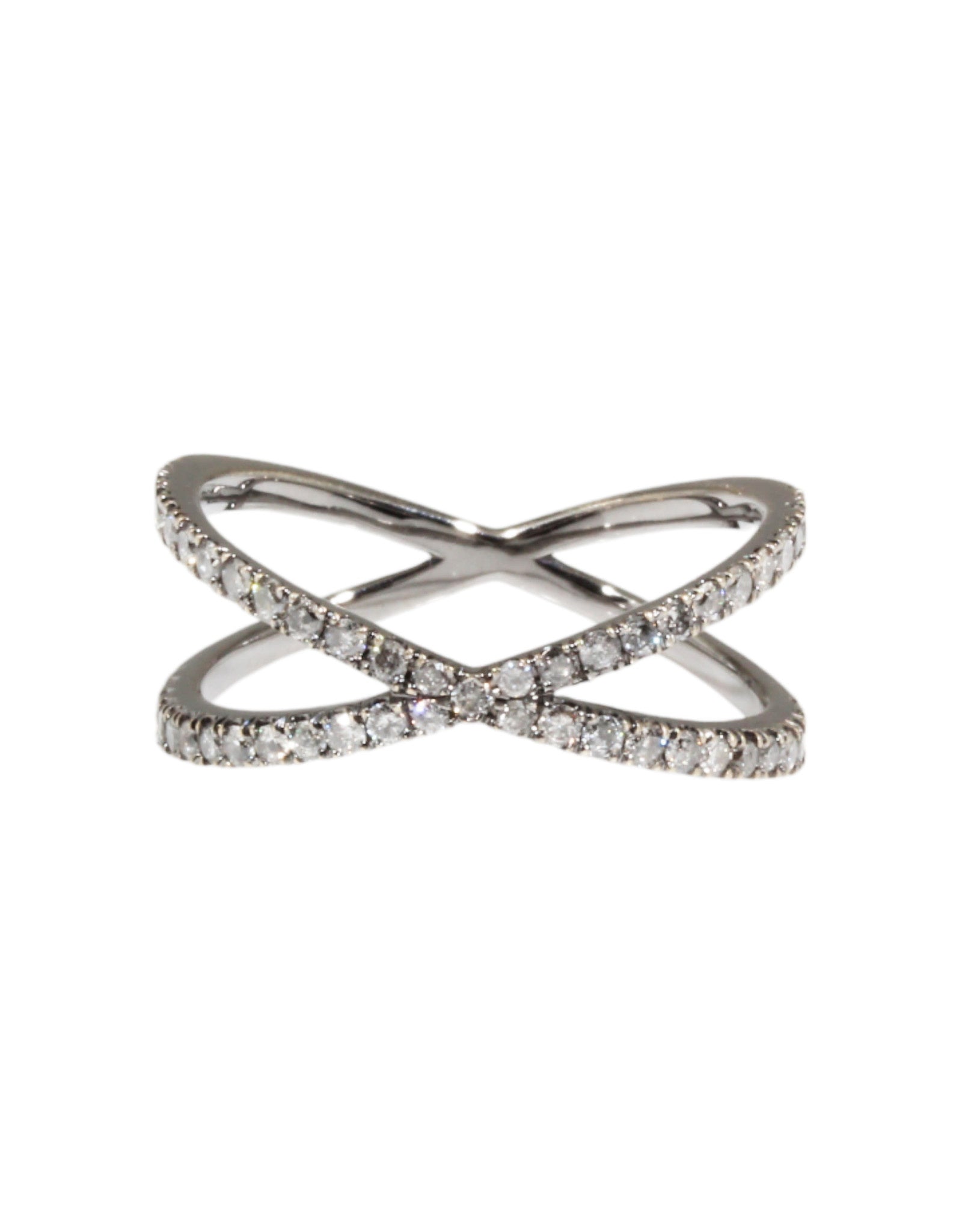 Darkened White Gold and White Diamond X Ring