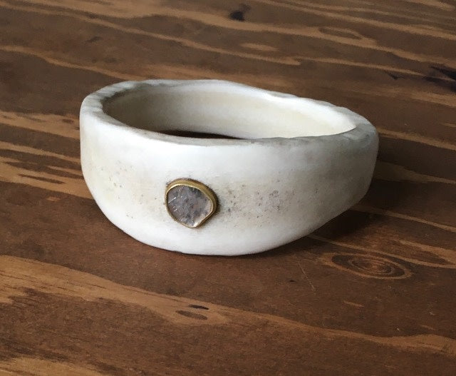 Moose Antler Bangle with Salt and Pepper Diamond Slice in 18k Gold