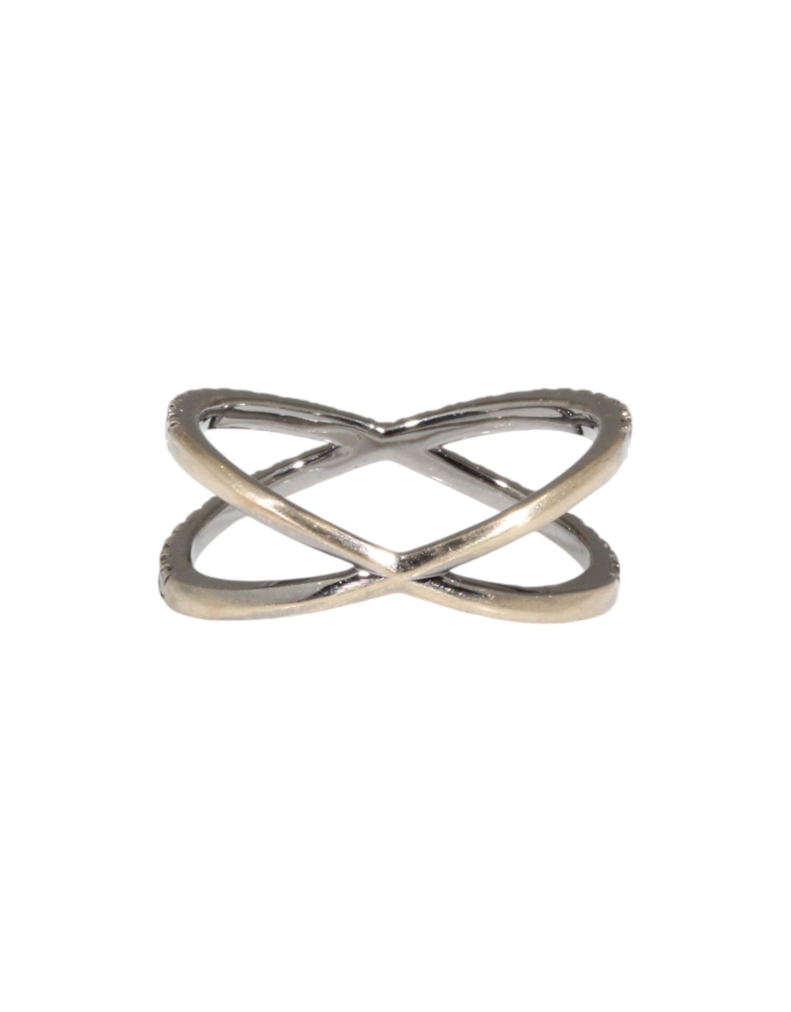 Darkened White Gold and White Diamond X Ring