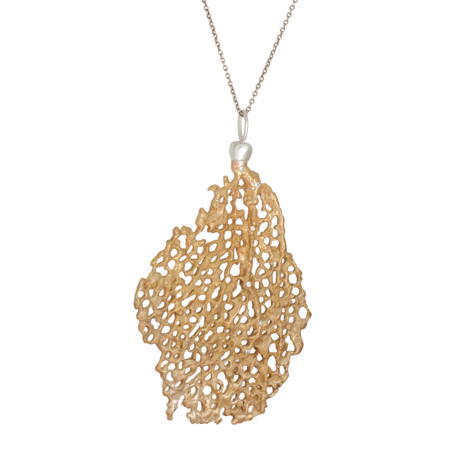 Large Koraru Pendant in Bronze with Silver Cap and 6 White Diamonds