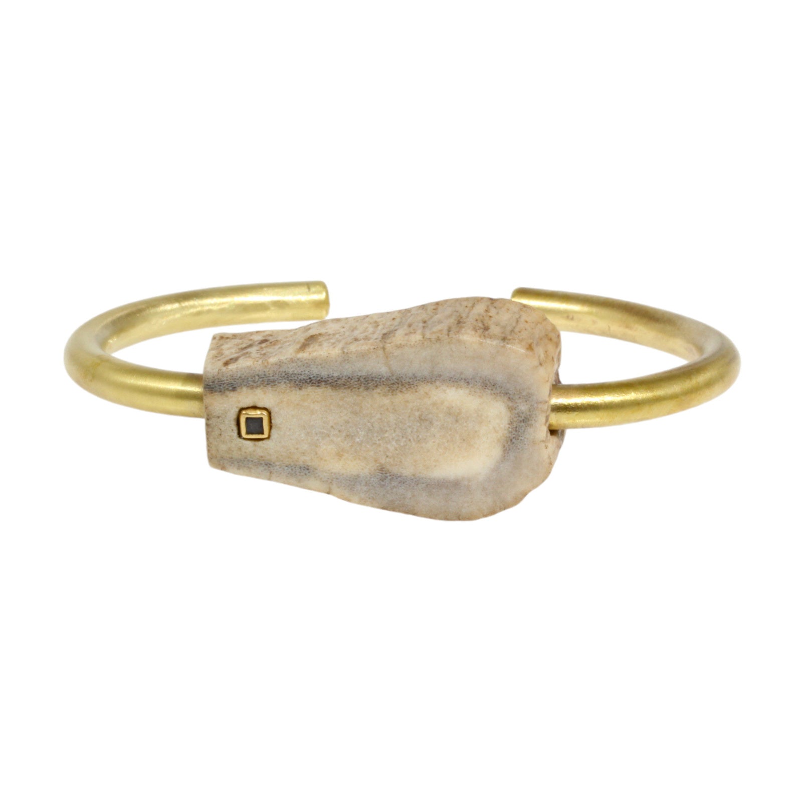 Antler Cuff in Brass with Grey Diamond Cube Flush set in 18k Gold