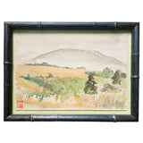 Small Painting #17 - Mountain Field in Black Bamboo Frame